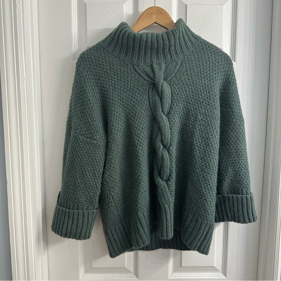 Talbots Sweater Chunky Green Turtleneck Wool Alpaca Knit Fall Size Medium Petite - Picture 4 of 7